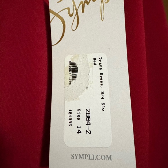 Sympli (Red) Asymmetrical 3/4 Sleeve Dress - Picture 6 of 14